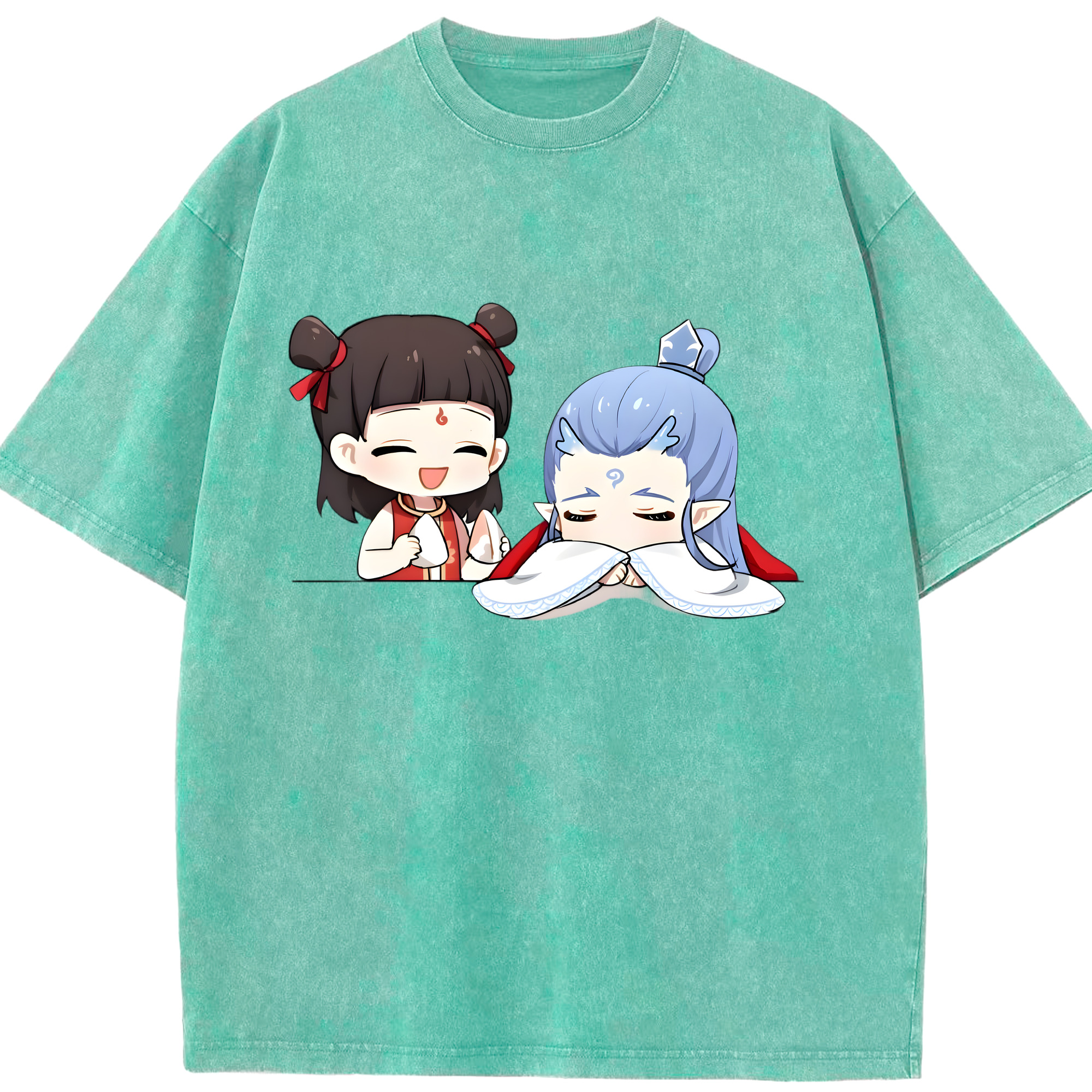 （画像用） Ne Zha 2 ナタ 魔童の大暴れ 綿100% ヴィンテージ風 半袖Tシャツ（フロントプリント）